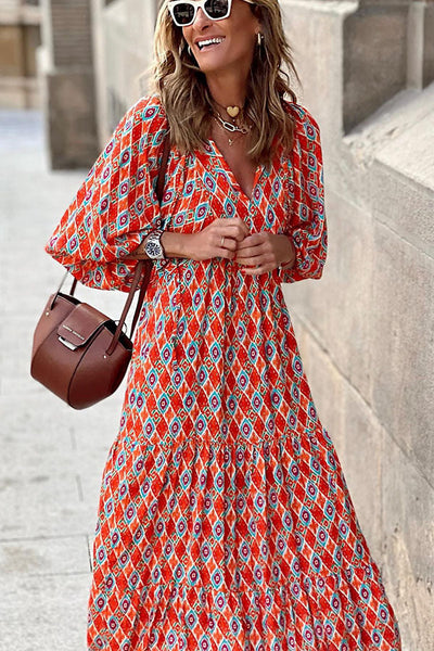 Midi jurk met pofmouwen en gelaagde rok voor een vrouwelijke look