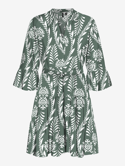 Casual korte jurk met geometrisch patroon en V-hals