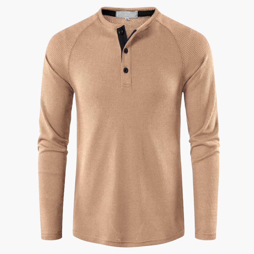 Heren T-shirt met halve knoopsluiting en lange mouwen voor een stijlvolle casual kijk