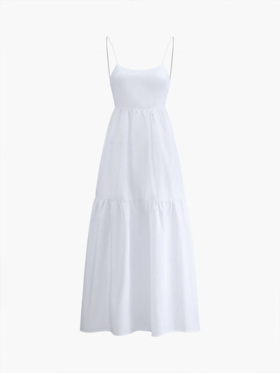 Lange jurk met open rug en smalle bandjes voor een elegante uitstraling
