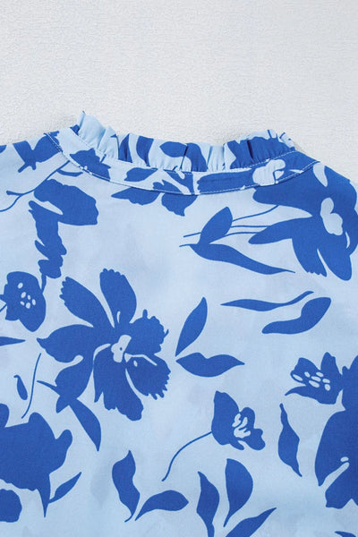 Midi jurk met bloemenprint gelaagde rok en speelse franjemouwen