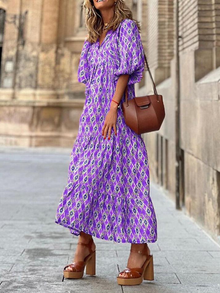 Elegante zomer maxi jurk met korte pofmouwen