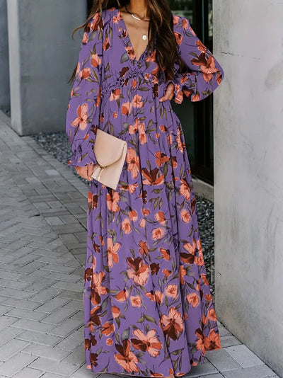 Elegante maxi jurk met bloemenprint en lange pasvorm