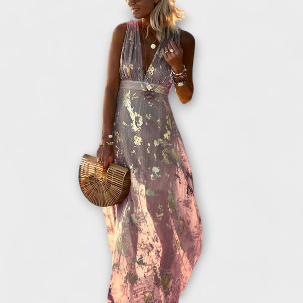 Vloeiende elegante maxi jurk met v hals