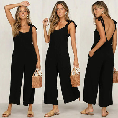 Elegante casual jumpsuit met brede pijpen en stijlvolle bandjes