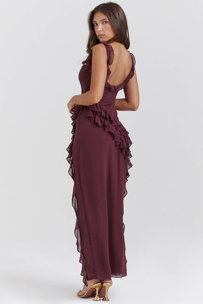 Elegante maxi jurk met geplooide details op de schouderbanden