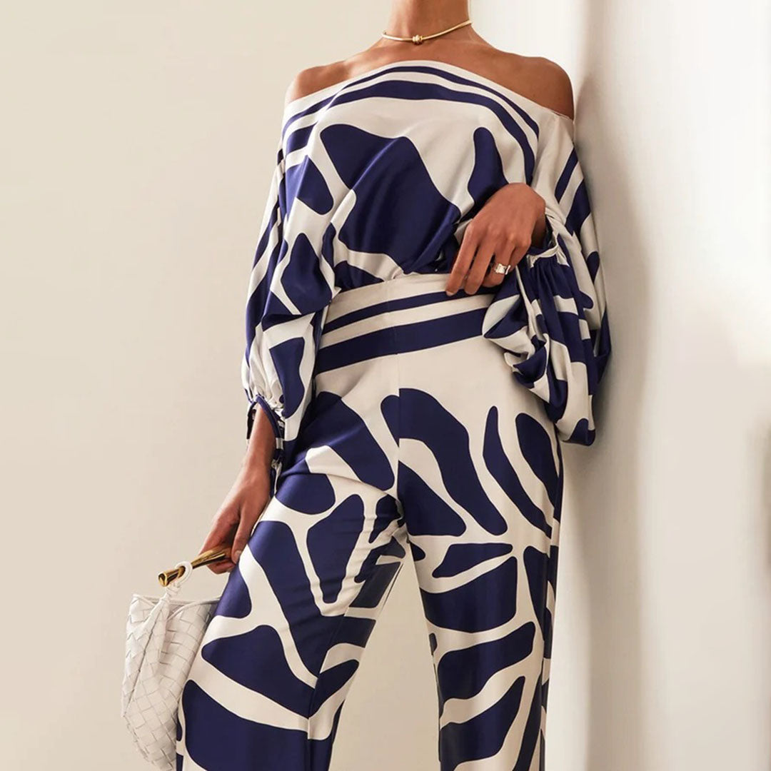 Stijlvolle set met vleermuismouw shirt en wijde broek