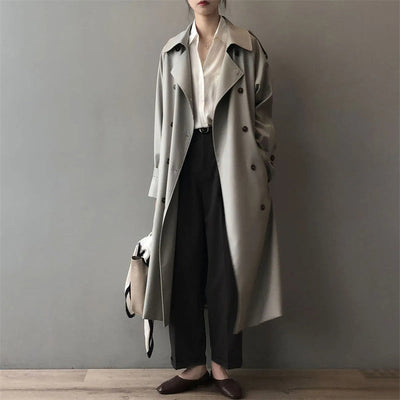 Lange dames trenchcoat met oversized pasvorm en dubbele knoopsluiting