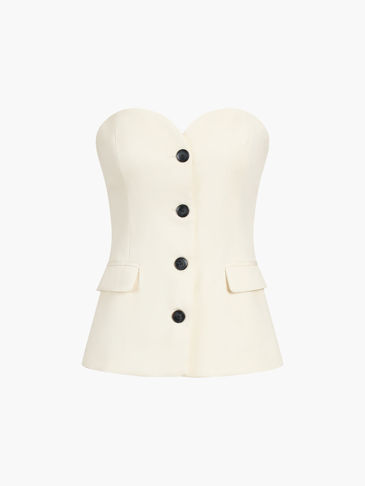 Stijlvolle en moderne dames set met straploze top met knopen en wijde broek