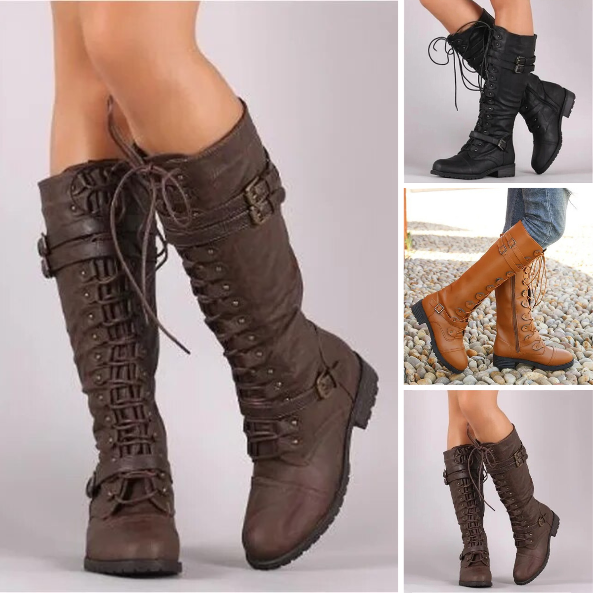 Hoge dameslaarzen met trendy veters en bandjes