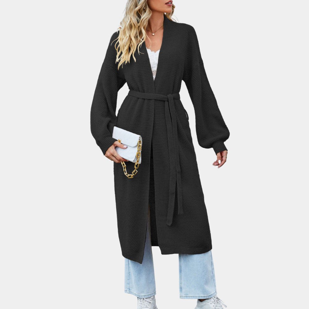 Stijlvol lang damesvest met een strikceintuur voor een elegante mira