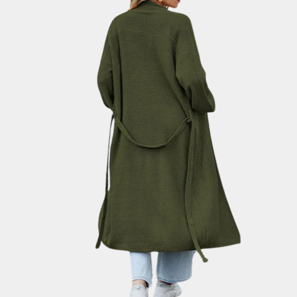 Stijlvol lang damesvest met een strikceintuur voor een elegante mira