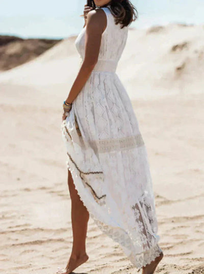 Boho maxi jurk zonder mouwen met fijne details