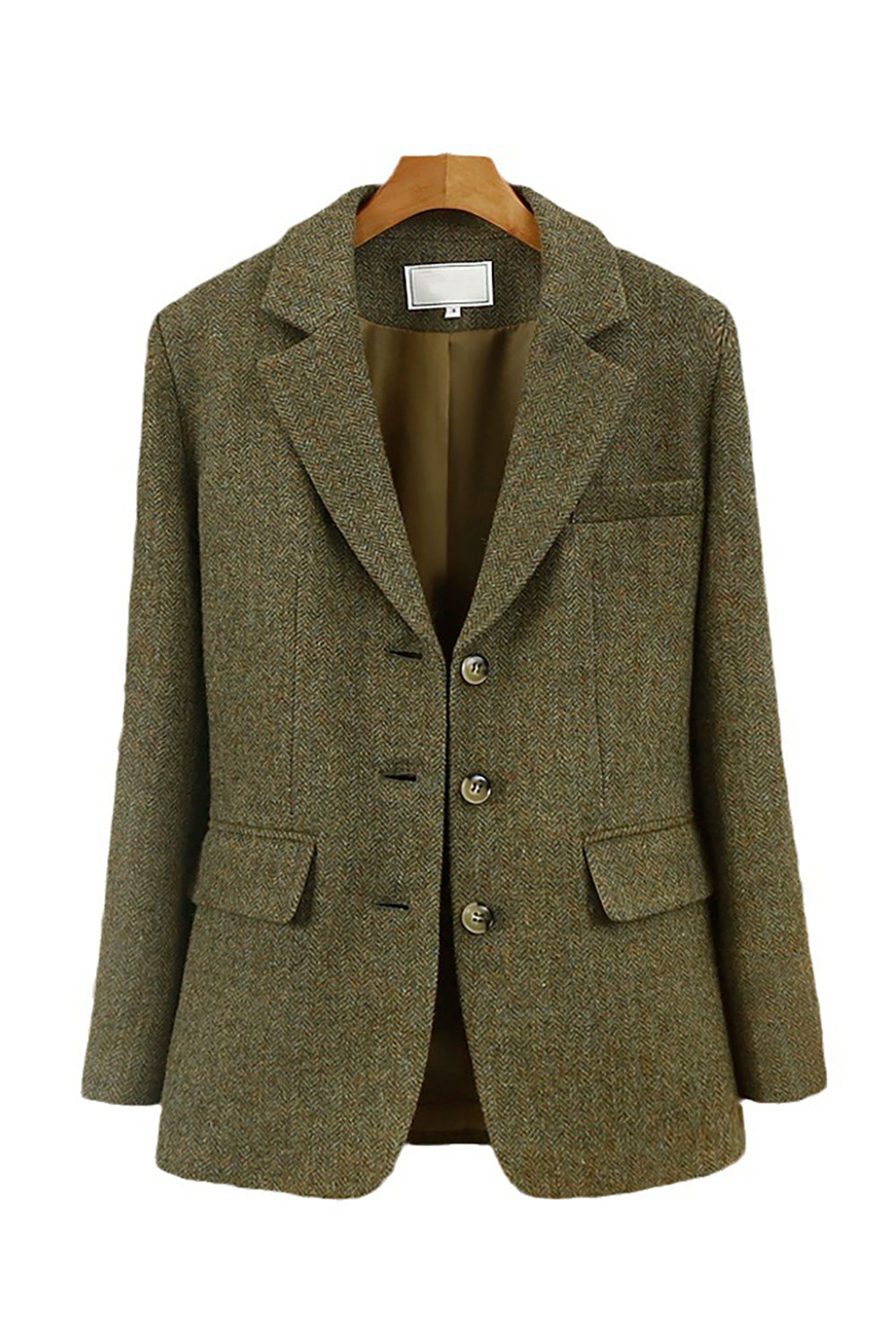 Elegante Groene Tweed Blazer voor Dames met Ingesneden Revers