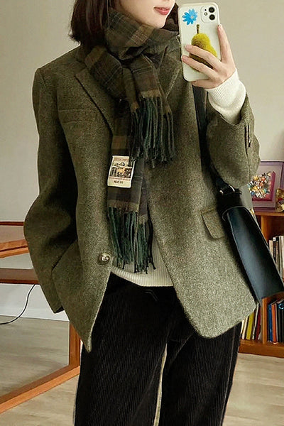 Elegante Groene Tweed Blazer voor Dames met Ingesneden Revers