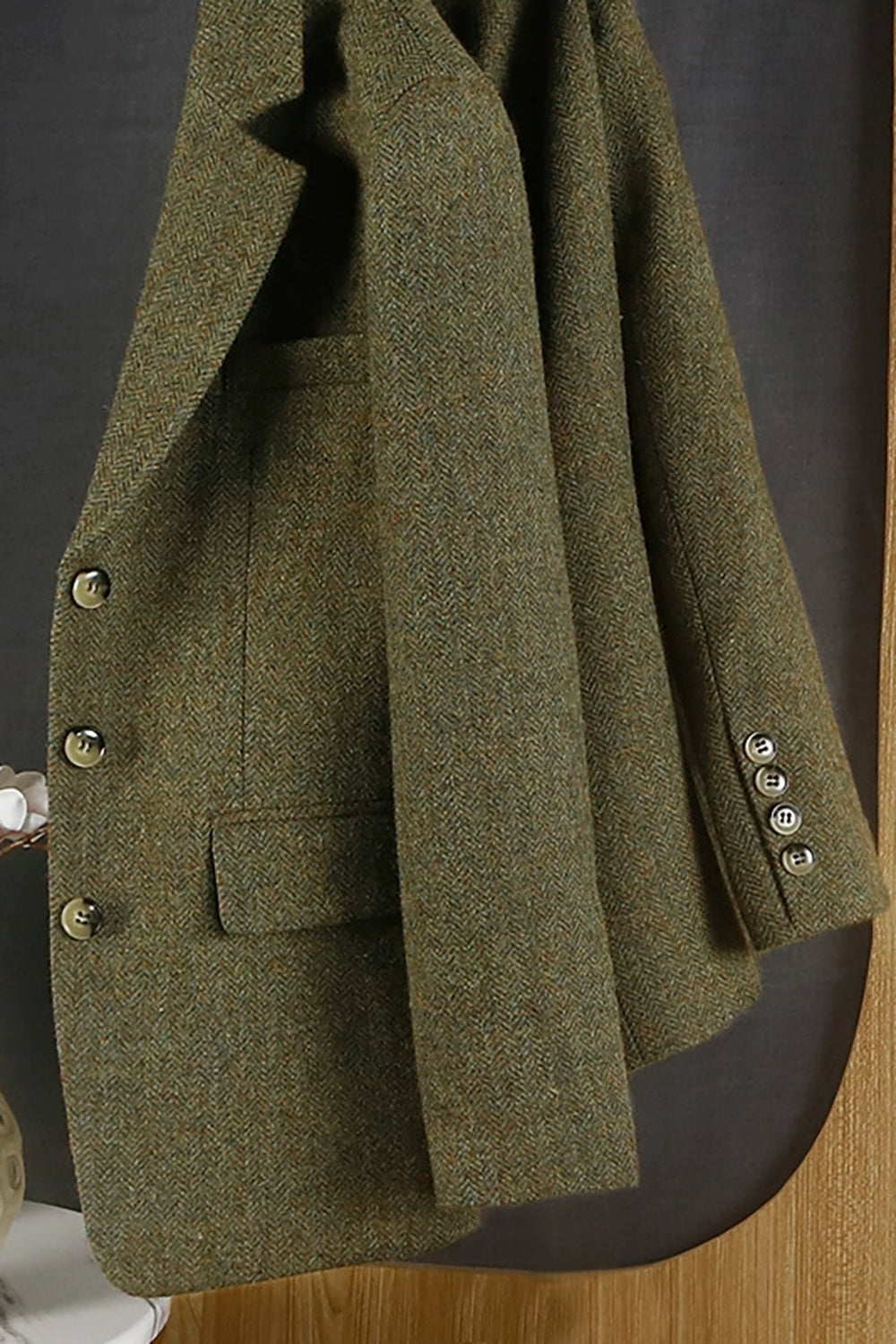Elegante Groene Tweed Blazer voor Dames met Ingesneden Revers