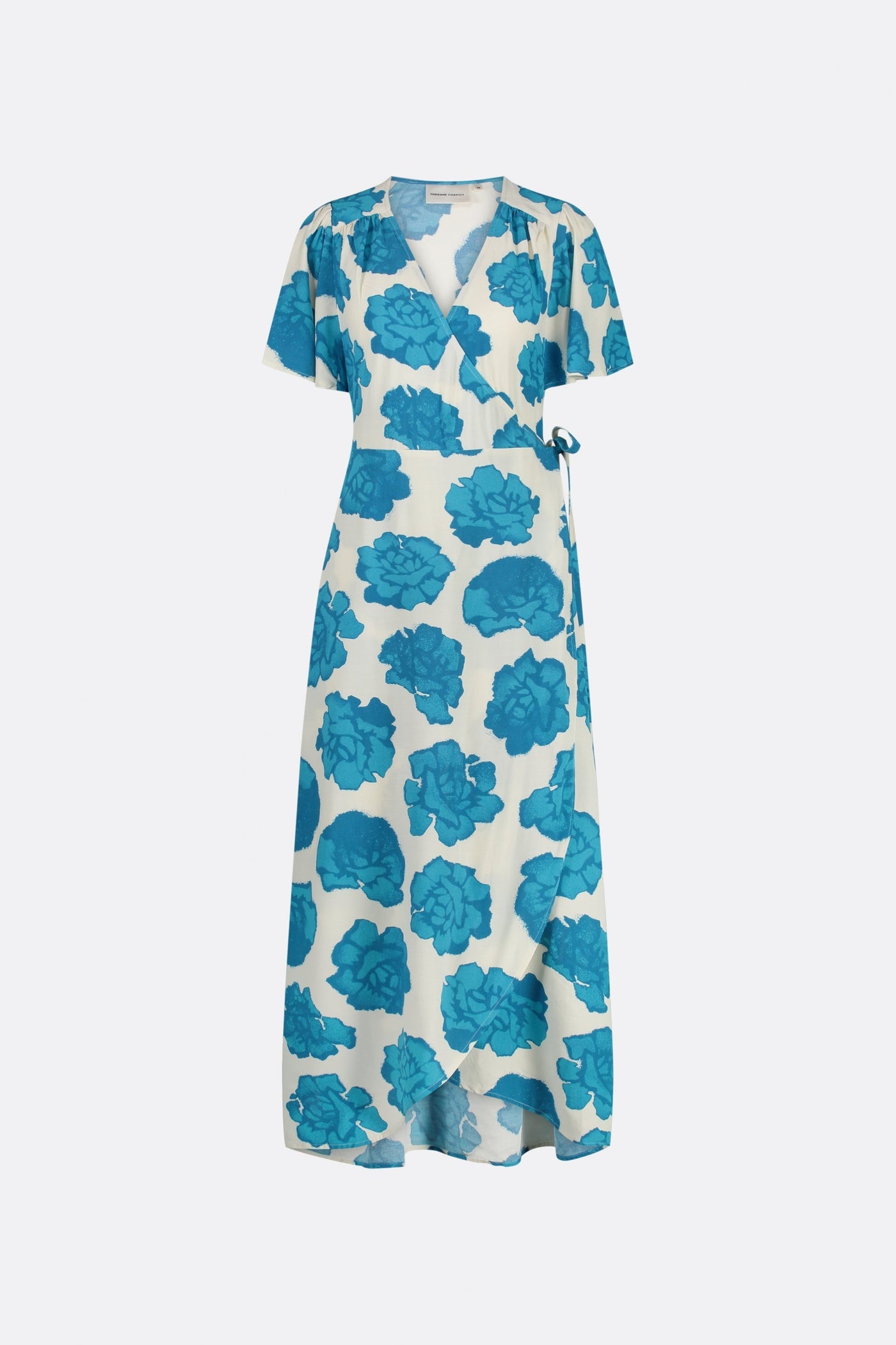 Nonchalant midi overslagjurk met ceintuur en korte wijde mouwen met print