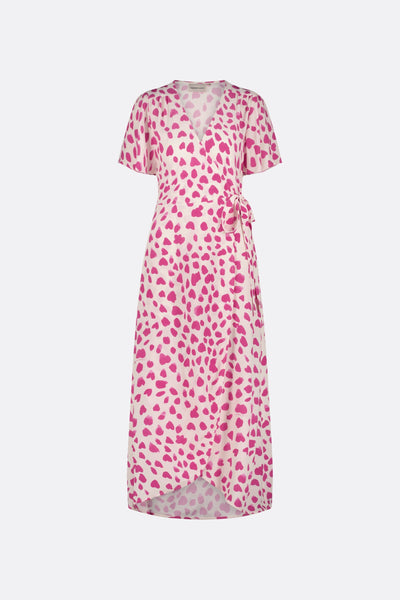 Nonchalant midi overslagjurk met ceintuur en korte wijde mouwen met print