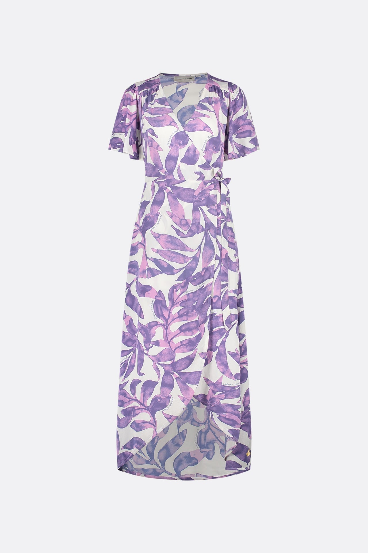 Nonchalant midi overslagjurk met ceintuur en korte wijde mouwen met print