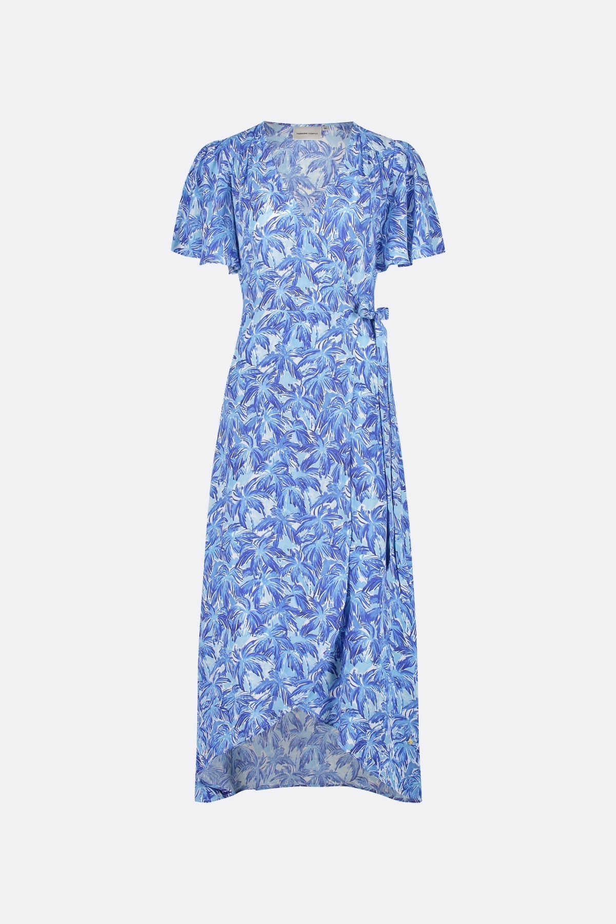 Nonchalant midi overslagjurk met ceintuur en korte wijde mouwen met print