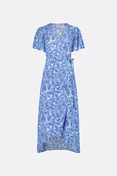 Nonchalant midi overslagjurk met ceintuur en korte wijde mouwen met print