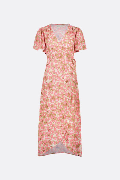 Nonchalant midi overslagjurk met ceintuur en korte wijde mouwen met print