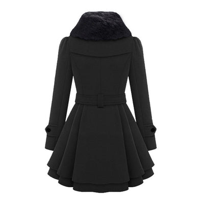 Lange warme winterjas voor dames met een uniek kraagontwerp