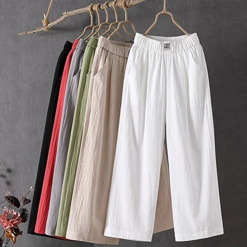 StayRael Katoenen en linnen broek met elastische tailleband
