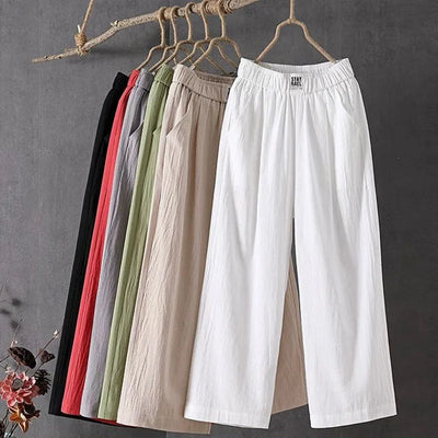 StayRael Katoenen en linnen broek met elastische tailleband