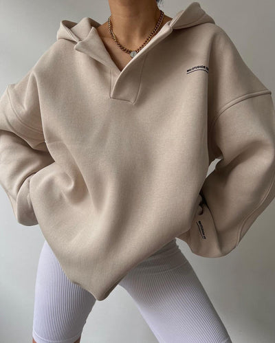 Fleece-voering Hoody Trui met Print, Lange Mouwen, Basic Casual Stijl