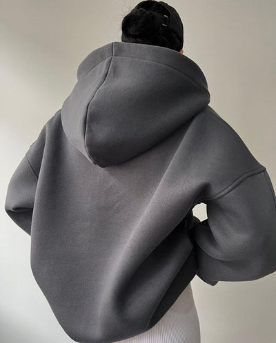 Fleece-voering Hoody Trui met Print, Lange Mouwen, Basic Casual Stijl