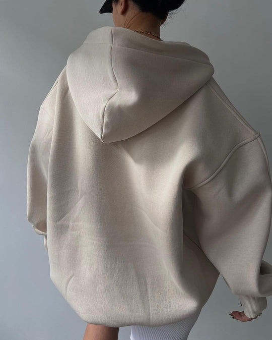 Fleece-voering Hoody Trui met Print, Lange Mouwen, Basic Casual Stijl