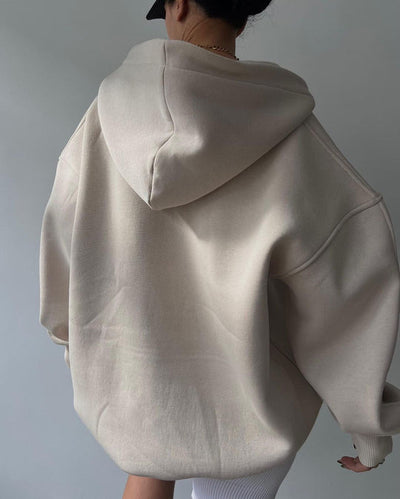 Fleece-voering Hoody Trui met Print, Lange Mouwen, Basic Casual Stijl