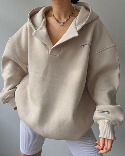 Fleece-voering Hoody Trui met Print, Lange Mouwen, Basic Casual Stijl