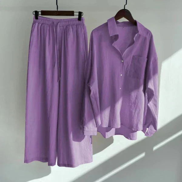 Giuliana - Gecoördineerde zomersets voor dames, shirt van katoen en linnen