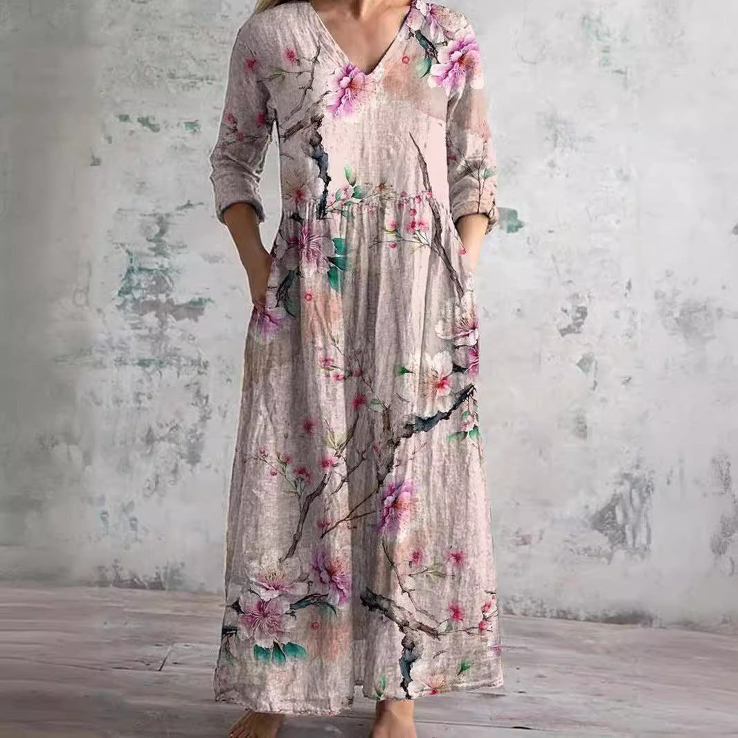 Zomerjurk voor dames met bloemenprint en diepe halslijn