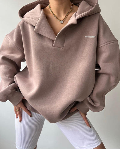 Fleece-voering Hoody Trui met Print, Lange Mouwen, Basic Casual Stijl
