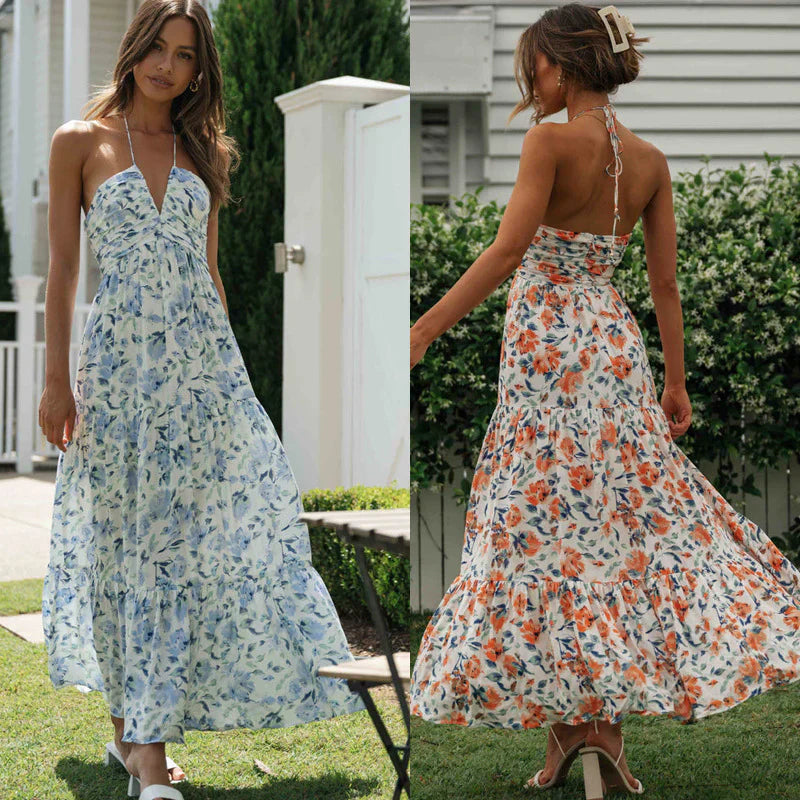 Irene - Lange mouwloze chiffon jurken met naden voor dames