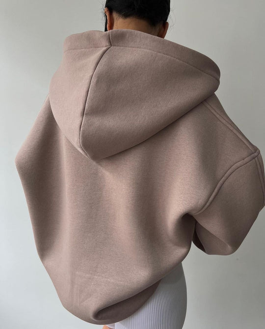 Fleece-voering Hoody Trui met Print, Lange Mouwen, Basic Casual Stijl