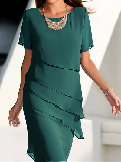 Elegante lange jurk met sierlijke ruches