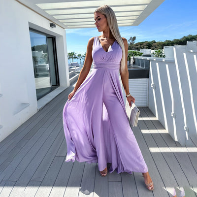 Elegante dames jumpsuit met vloeiende sleep voor feestelijke momenten