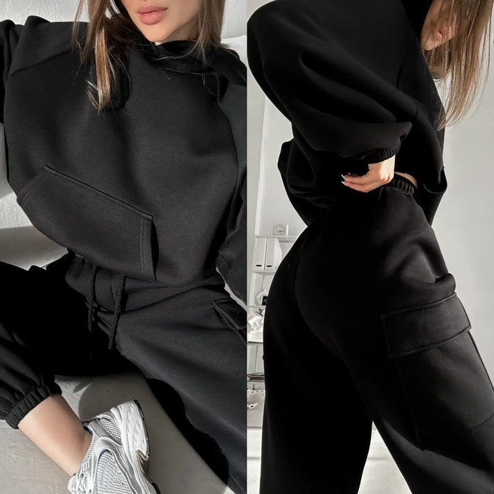 Casual Comfortabele Hoodie en Cargo Broek Set voor Dames