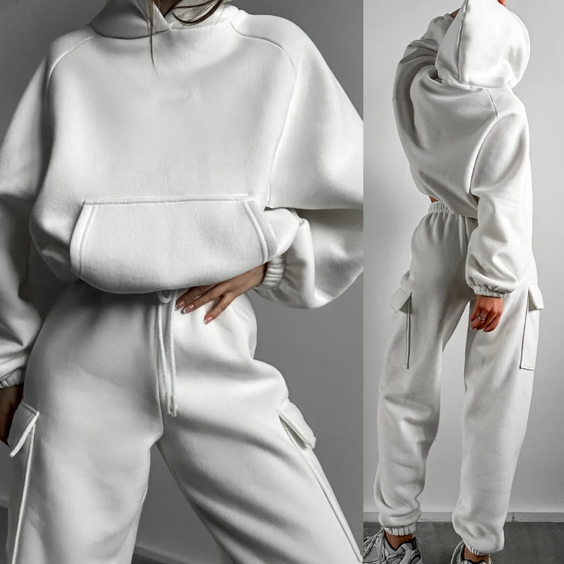 Casual Comfortabele Hoodie en Cargo Broek Set voor Dames