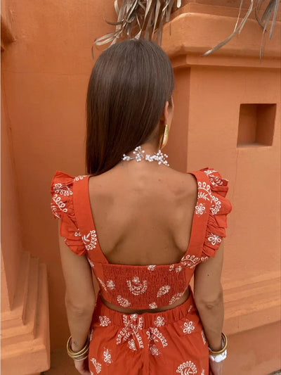 Tweedelige boho set met cropped top en stijlvolle midi rok