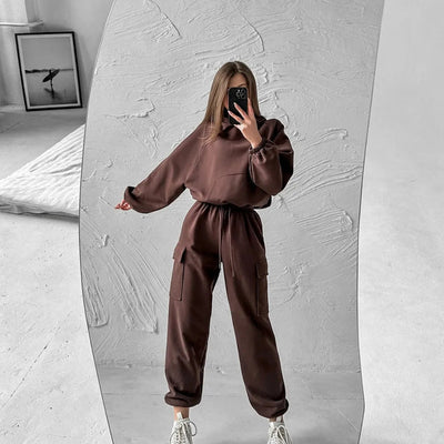 Casual Comfortabele Hoodie en Cargo Broek Set voor Dames