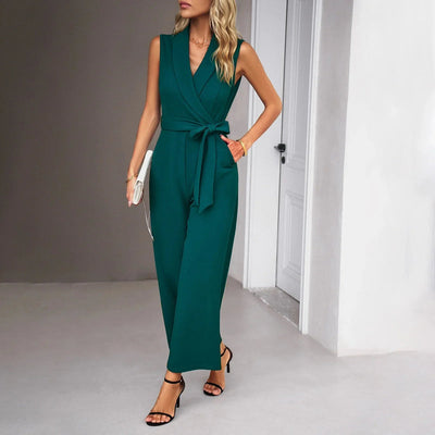 Elegante wikkel jumpsuit met strik en klassieke kraag