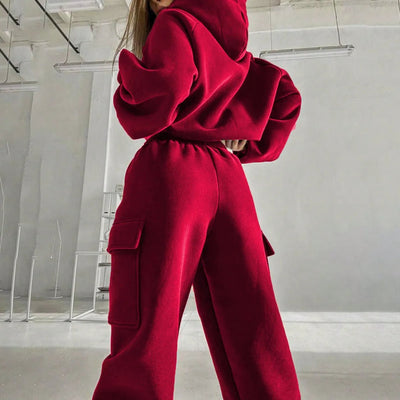 Casual Comfortabele Hoodie en Cargo Broek Set voor Dames