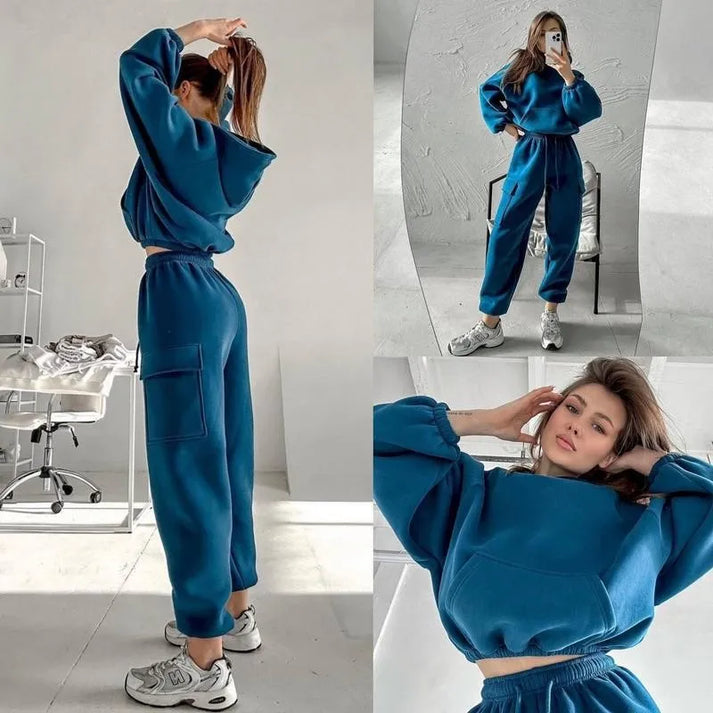 Casual Comfortabele Hoodie en Cargo Broek Set voor Dames