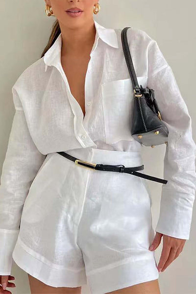 Olivia - Effen korte broek shirt set met lange mouwen