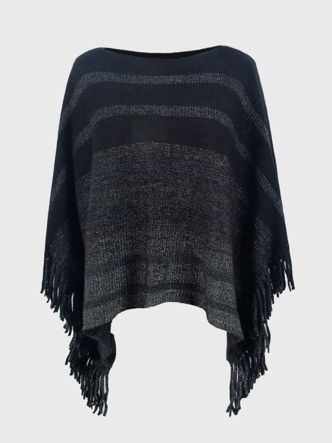 Gestreepte Poncho met Boothals en Franjes - Modieus en Comfortabel